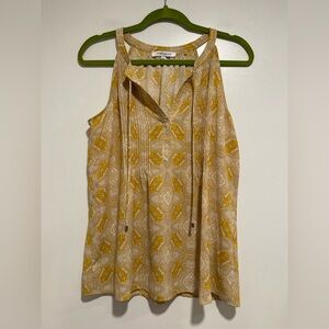 EUC Rose + Olive sleeveless Sz: S halter-Yellow Pintuck Paisley Floral blouse